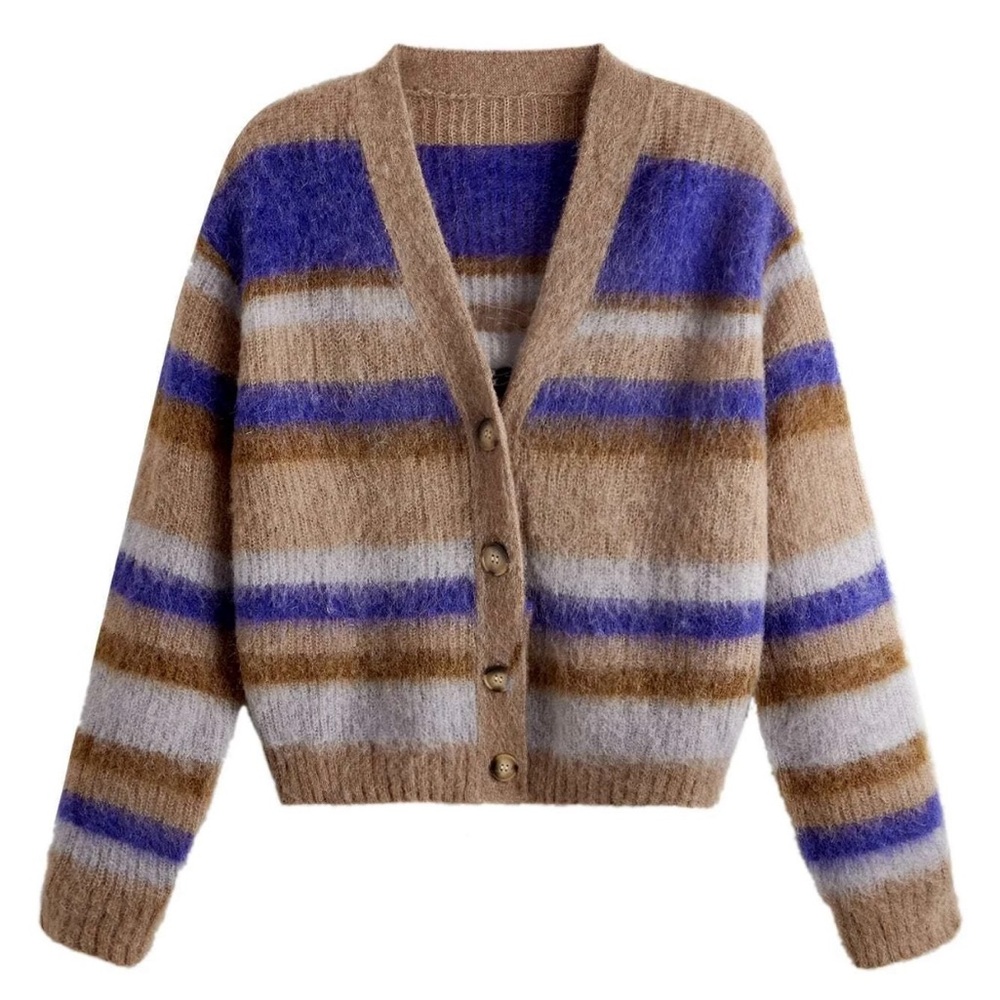 Wool Mix Striped Cardigan Women’s Size Large